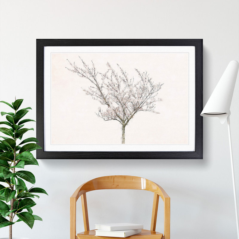 A Pink Cherry Blossom Tree - Picture Frame Painting Print, 24cm H x 33cm W x 2cm D, Black