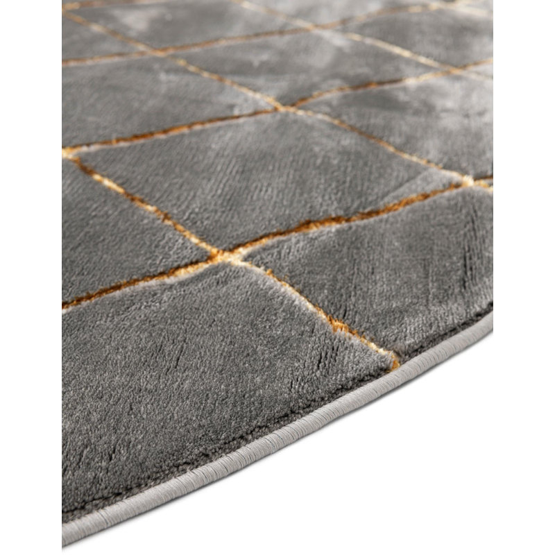 Latitude Run® Checks Novica Rug Gray and Gold, Round 6'1"