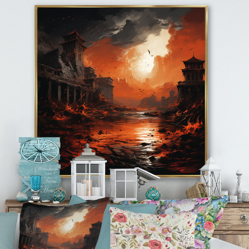 Grèce «Carthages Fall Landscape I», art mural Classics, Cadre flottant doré, H 36 po x l 36 po x P 1,5 po