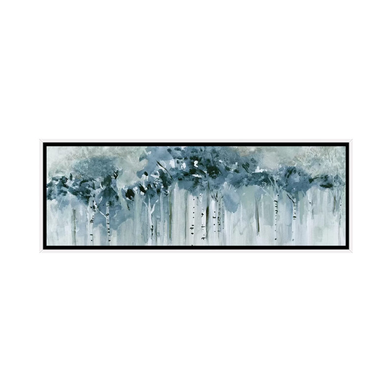 «Blue Birch Morning» par Susan Jill - impression d'art graphique, Toile encadrée, H 24 po x l 72 po, Blanc
