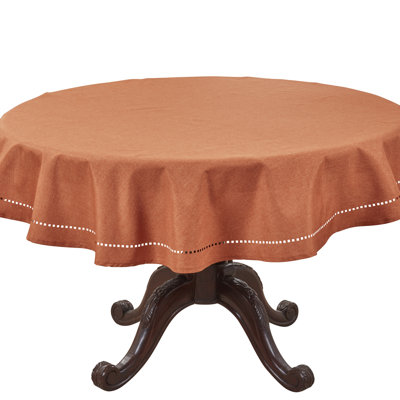 Laser-Cut Hemstitch Tablecloth 60" Round - Rust Soft Textured Elegant Table Cover