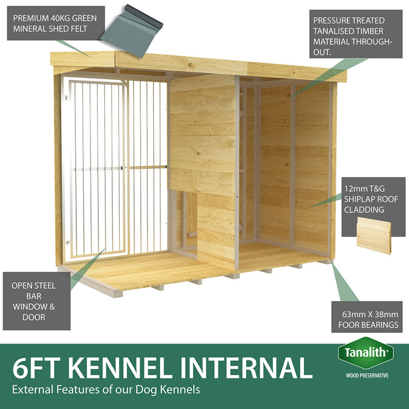 Dog Kennel and Run Full Height with Bars, 201cm H x 243cm W x 178cm D