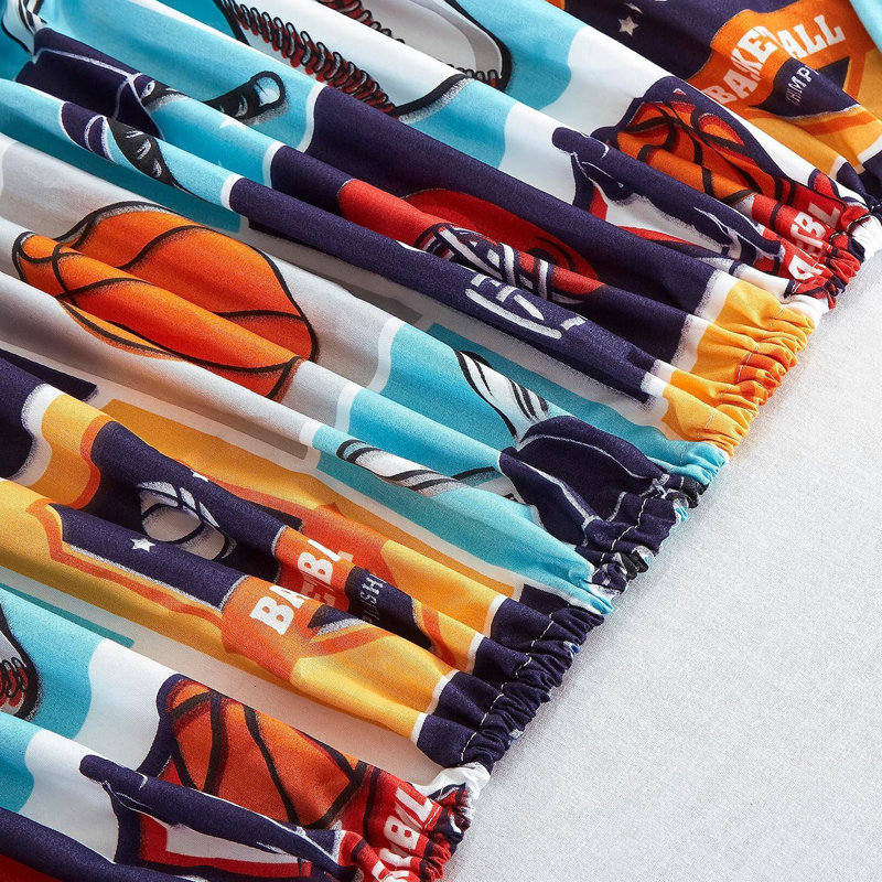 Twin White and Multicolor Sports Print Microfiber Sheet Set