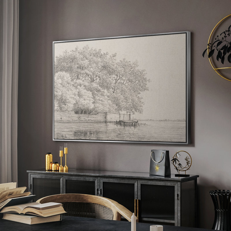 Croquis rétro - Lxxix, H 17 po x l 25 po, Toile argentée avec cadre flottant
