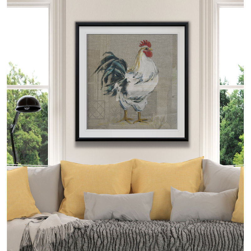 « linen coq i », reproduction de peinture à l’huile, H 27 po x l 27 po x P 1,5 po, Cadre noir