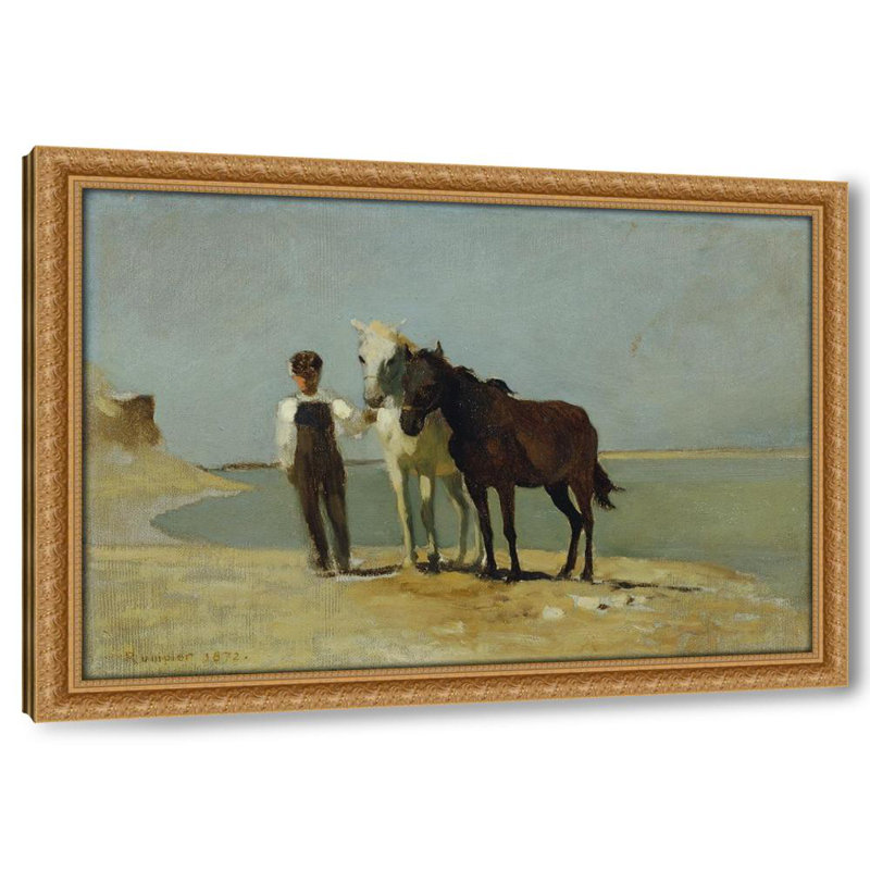 Ein Junge mit Pferden am Strand (1872), 18" H x 24" W x 1.5" D