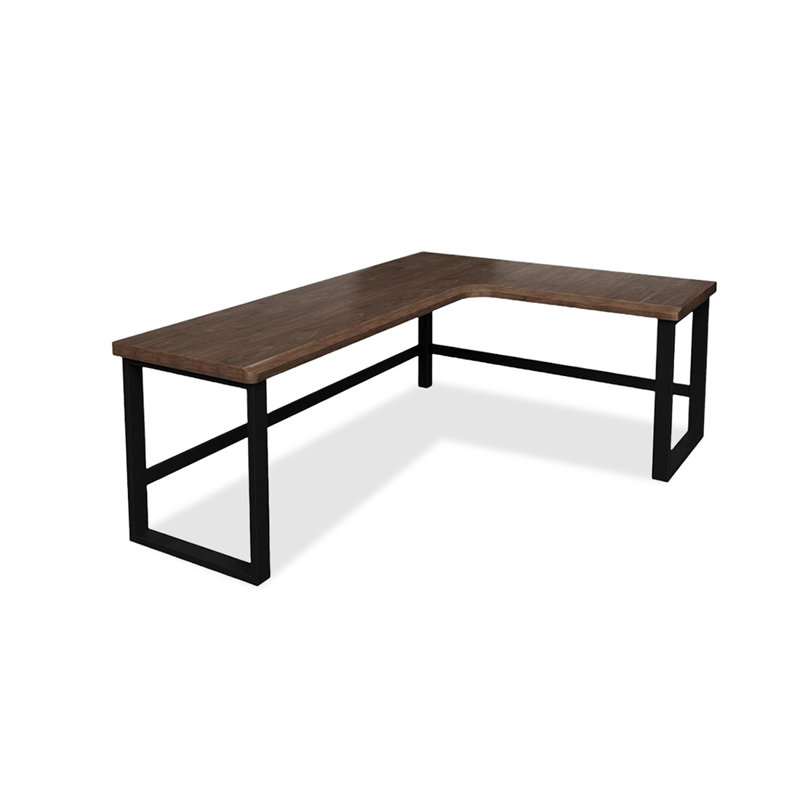 Bureau en bois massif en forme de L brun noyer + noir, H 29,53 po x l 62,99 po x P 47,24 po, Retour à droite