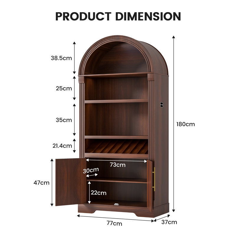 180cm H Freestanding Arch Wine Cabinets with Wine Glass Holder and Wine Rack, Bar Liquor Cabinets with Led Light & Motion Sensor