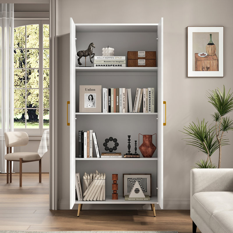 Garde-manger Masai de 68,89 po de hauteur avec 4 tablettes, armoire de rangement pour le salon et la cuisine, Blanc