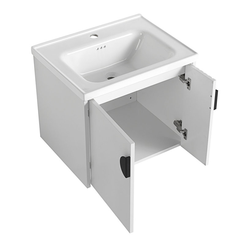 Meuble-lavabo avec lavabo pour petite salle de bain, meuble-lavabo avec porte à fermeture en douceur, Blanc
