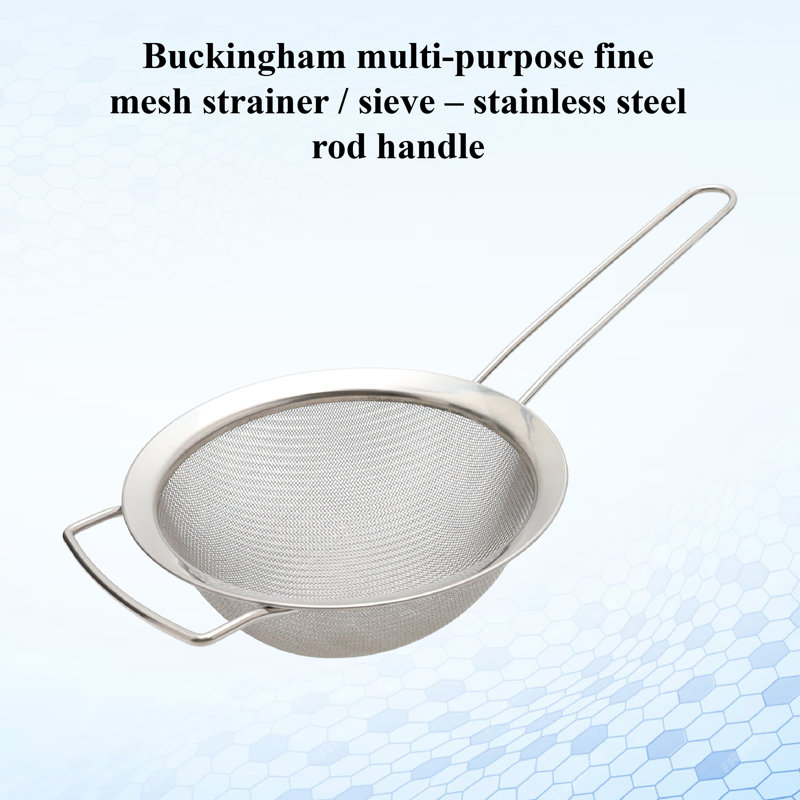 Buckingham Stainless Steel Fine Mesh Sieve Strainer Durable Kitchen Colander for Flour Tea Rice & Food Filtering, 20 cm 