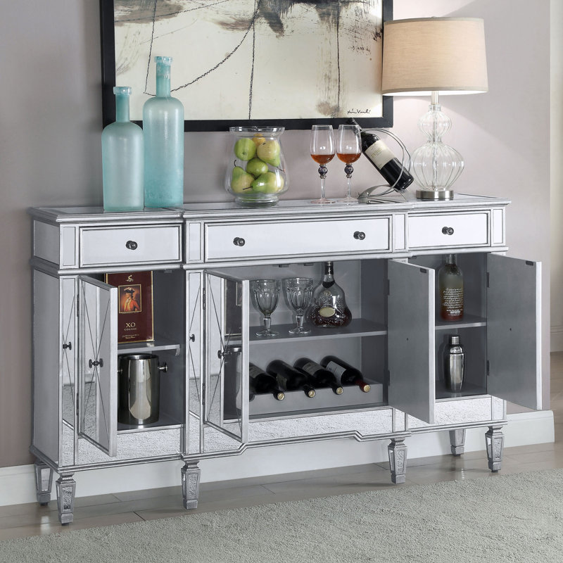 Miroir transparent 4 portes avec armoire à vin Moiya