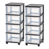 4-Drawer Narrow Plastic Storage Drawer Cart, Black