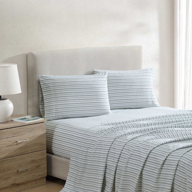 Martha Stewart Bedford Scallop Bath Rug, Twin Sheet Set with 1 Pillowcase, Coleridge Stripe Green