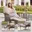 Ensemble de 2 repose-pieds d'extérieur en rotin brun avec coussin beige pour cour ou terrasse