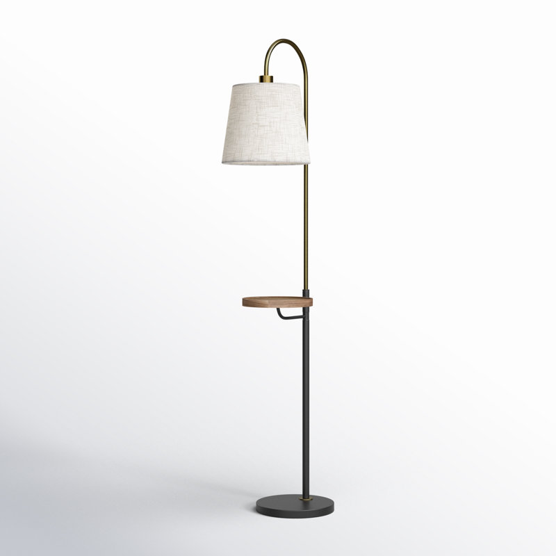 Varuna 65'' Natural/Antique Brass/Black Tray Table Floor Lamp with USB