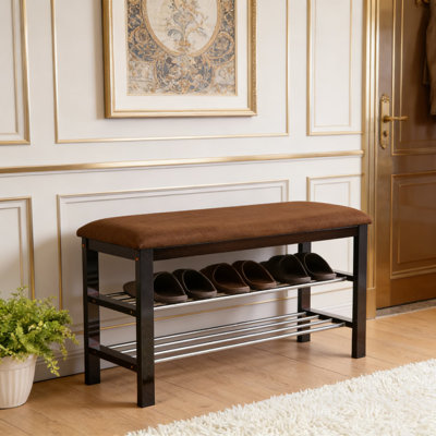 Furniture Shoe Bench With Upholstered Seat - 2-Tier Shoe Storage Organizer And Entryway Hallway Bench For Home
