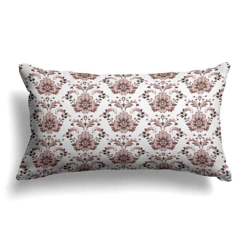 Ornate Opulence  Rectangular Throw Pillow, White/Pink