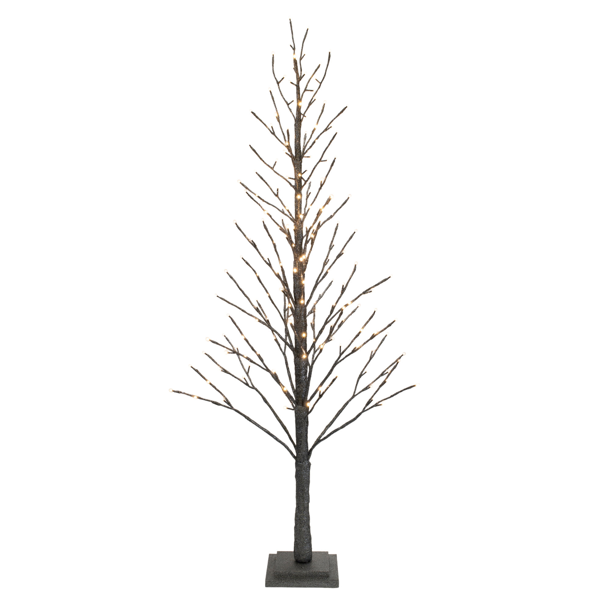 LED Glittered Twig Tree, 48" H x 24" W x 24" D, Brown
