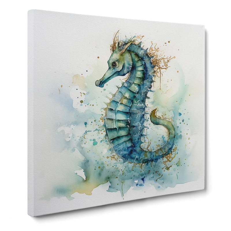 Seahorse Watercolour - Wrapped Canvas - Framed Print, 50cm H x 50cm W x 3cm D