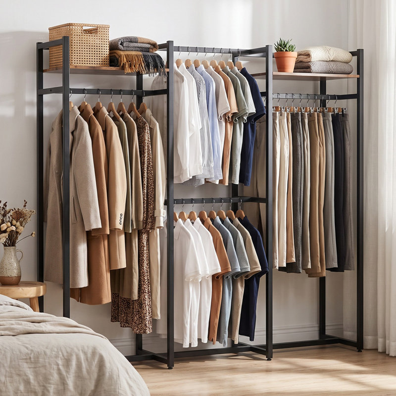 70.1 in W Closets Rack with 4 Hanging Rods, 2 Shelves & Top Storage