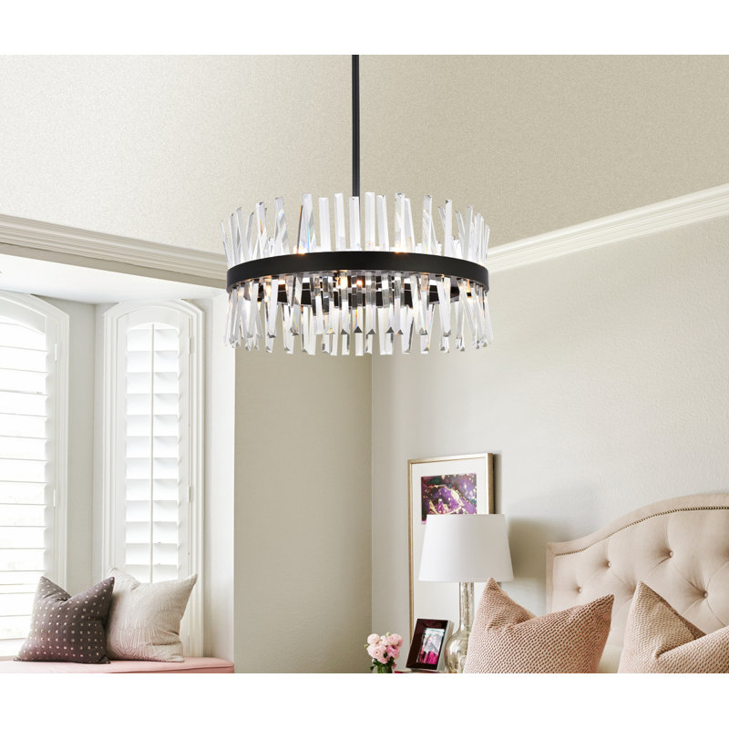 Luminaire suspendu rond en cristal Athol 12 pouces noir, L 25 po, Noir, noir, noir, noir, 14 Lights