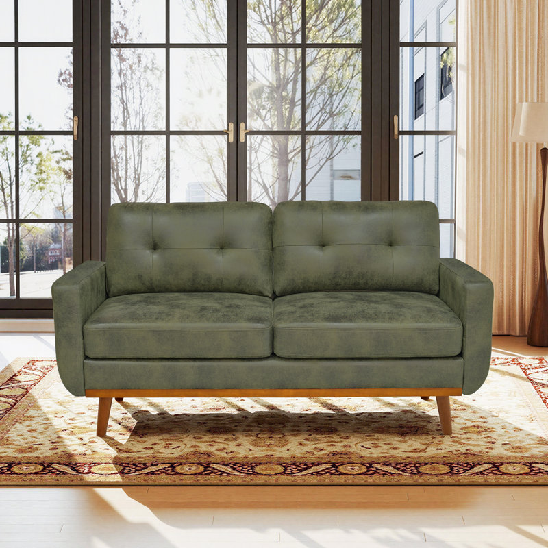 Canapé à deux places 65 po en bois massif de style classique avec tissu respirant 65 po, Olive Green Polyester