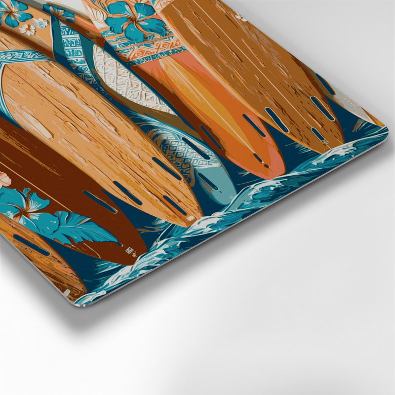 Planche de surf hawaïenne, art mural en métal brun, H 8 po x l 8 po