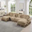Canapé modulaire classique à 4 places modulaire en U avec accoudoirs évasés et volants amovibles, jupes plissées et pieds fuselés, canapé en nuage à assise profonde en chenille avec repose-pieds mobile-1103474386-1103474387