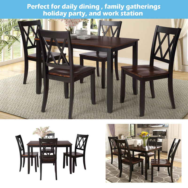 Kirkendall 4 - Person Four Leg Dining Set, Black, Brown/Black