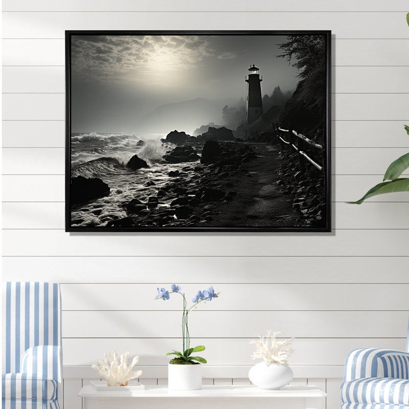 Phare de Moody Scenery III sur toile, H 12 po x l 20 po x P 1 po, Cadre flottant noir