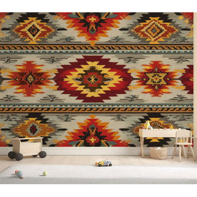 Wall Mural Peel and Stick Wallpaper Aztec Navajo geometric seamless Native American Southwest print Ethnic Self-Adhesive Removable Contact Paper Wall Decor for Living Room Bedroom 69"H x 96"W