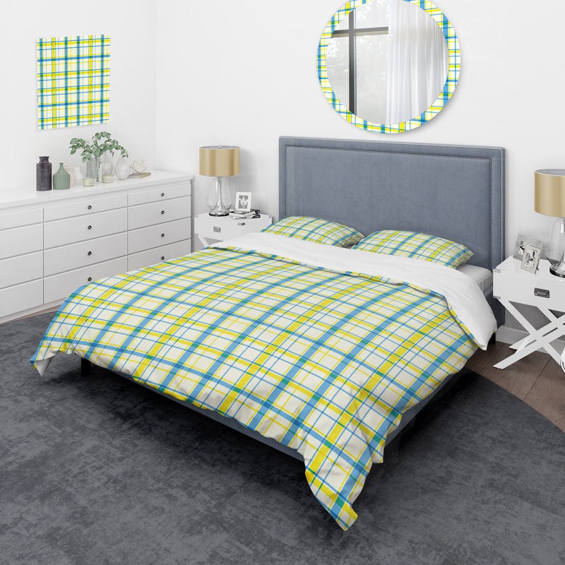 Tartan à carreaux bleu et vert - Ensemble de housse de couette abstrait - Microfibre de polyester