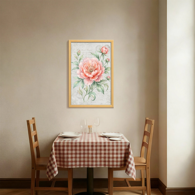 Plants & Flowers Pink Peony Floral Vintage Script Pattern