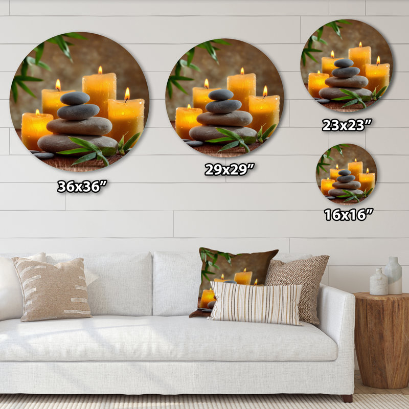 Bougies de relaxation et bambou - décoration murale florale en métal ronde, 16" W x 16" H