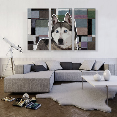 Husky de Sibérie, ensemble de 3 reproductions d'art graphique sur toile tendue