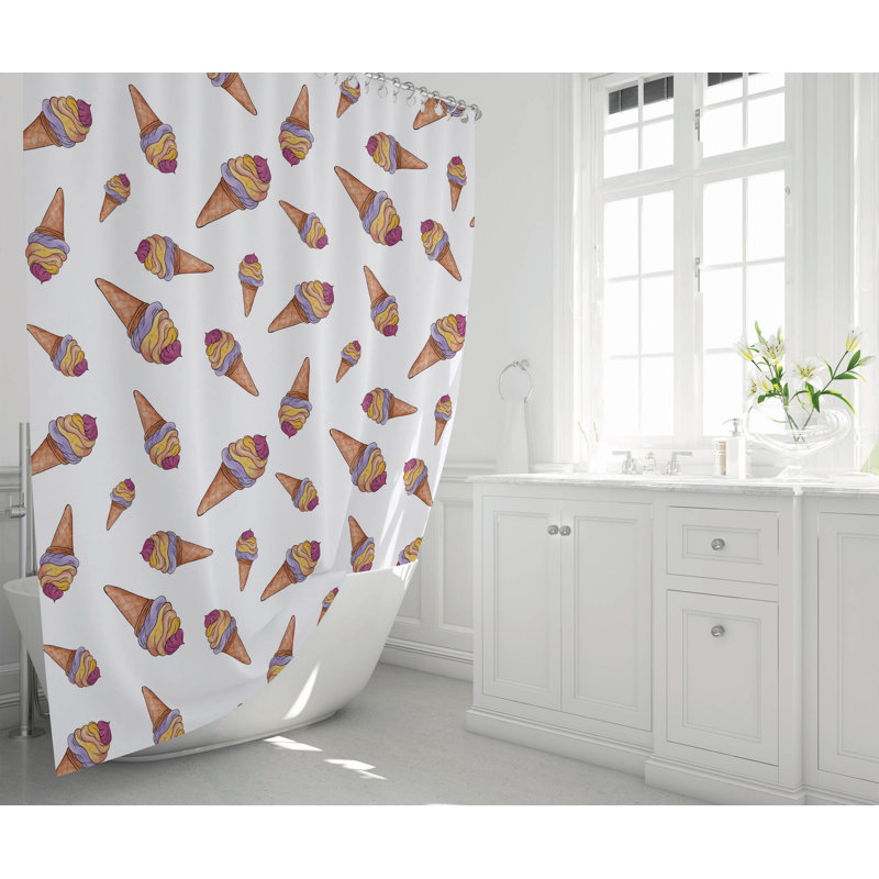 Summer Lemon Ultra-Thin Lightweight Shower Curtain, White Ice Cream