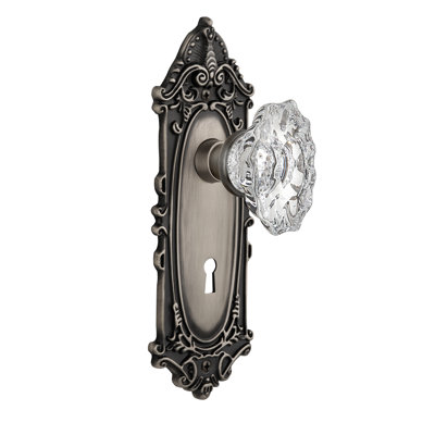 Plaque victorienne avec trou de serrure décoratif et poignée de porte de château