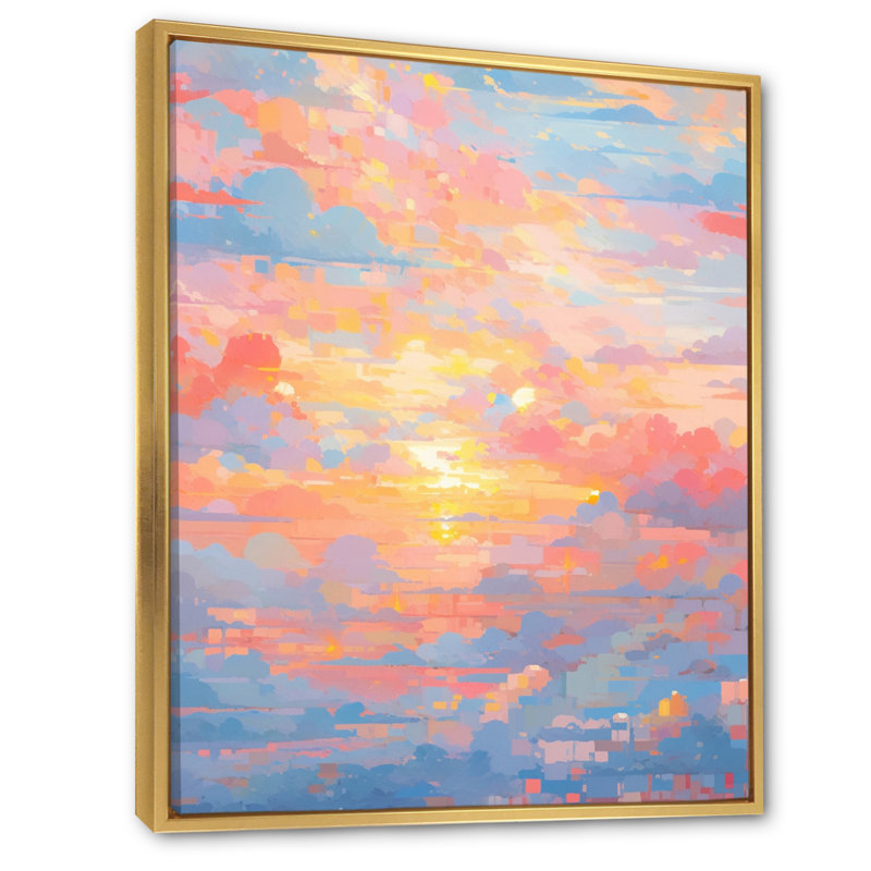 «Blue Peach Interlocking Perspectives» sur toile, H 32 po x l 16 po x P 1 po, Cadre flottant doré