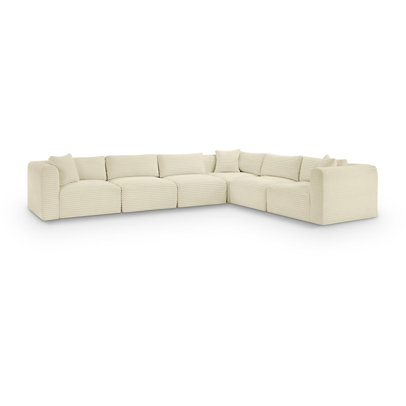 Canapé modulaire en L Carmean Performance, Velours côtelé texturé crème, 3 sans accoudoirs, 3 en coin