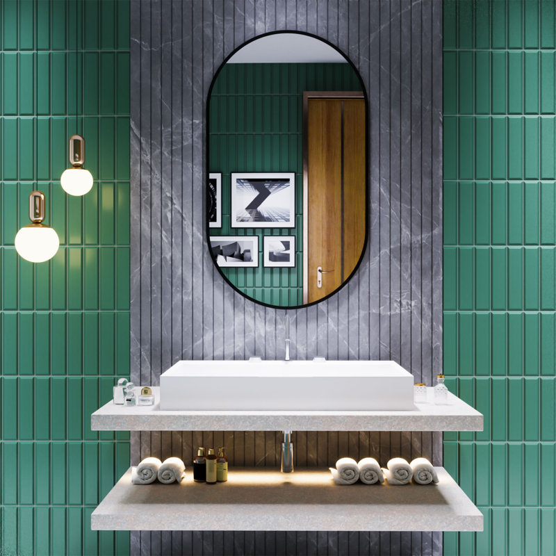 Miroir de salle de bain Alexandriah, H 24 po x l 42 po, Noir