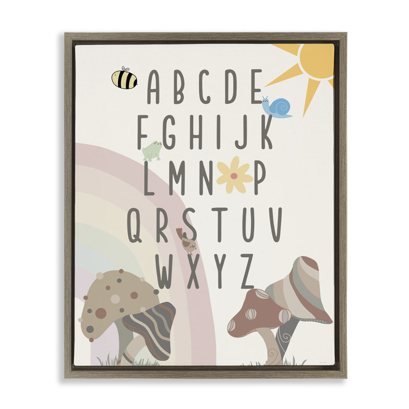 "Neutral Mushroom Alphabet", art mural encadré par Daniela Santiago, H 31 po x l 25 po, Cadre flottant orme Montalcino