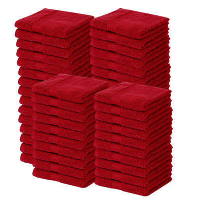Ensemble de débarbouillettes 100% coton Splash Zero Twist, débarbouillettes et débarbouillettes en coton à séchage rapide absorbant 550 g / m² pour salle de bain, spa et usage quotidien, certifié OEKO-TEX, paquet de 50, rouge