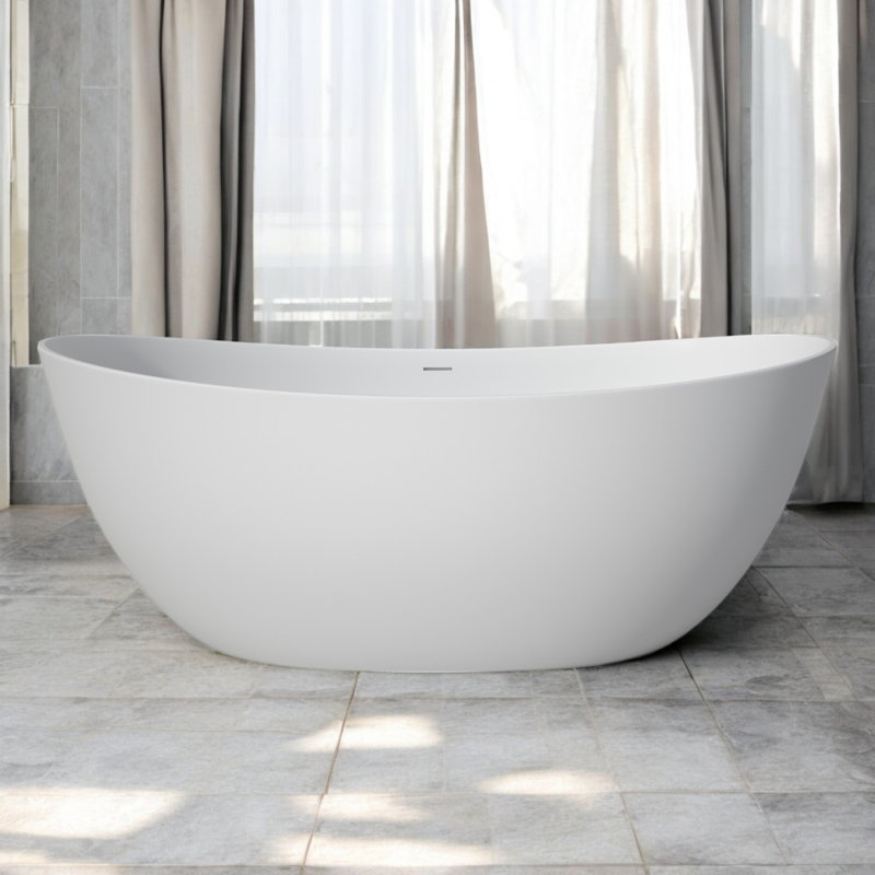 Baignoire de trempage autoportante en résine de 65 po x 33,5 po avec trop-plein et bonde escamotable 65 po.