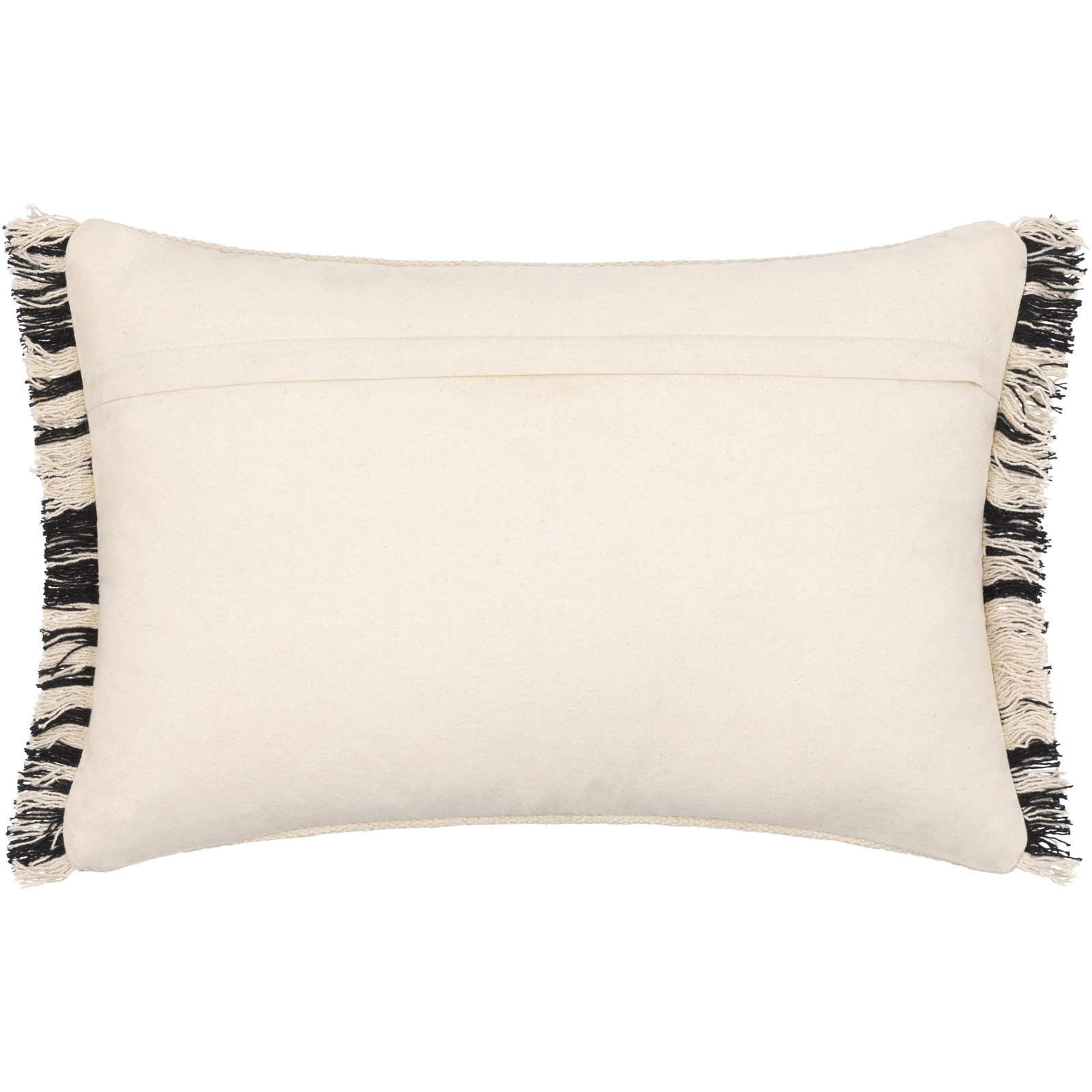 Joren Fringed Cotton Lumbar Throw Pillow, 16" x 24", Polyester