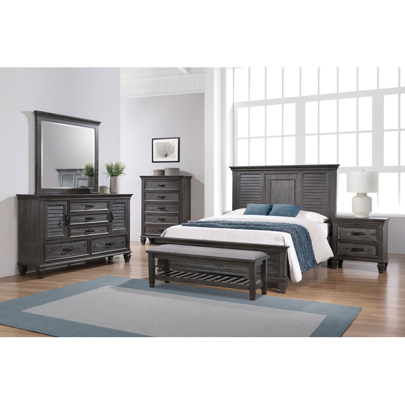 Ensemble de chambre à coucher à panneaux 5 pièces Guthrey Domenic, Blanc antique, Très grand