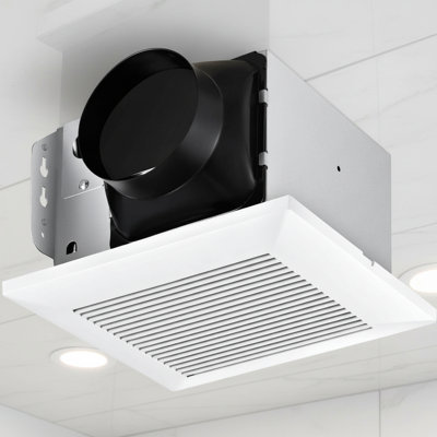 Ventilateur de grille blanche en plastique blanc, fixation au plafond 110 pi³ / min, coquille métallique écoénergétique