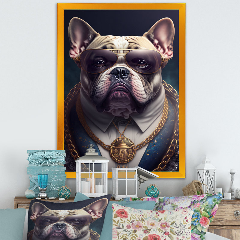 Mafia Frenchie I - Impression sur toile, Impression dorée sur toile encadrée, H 20 po x l 12 po x P 1 po