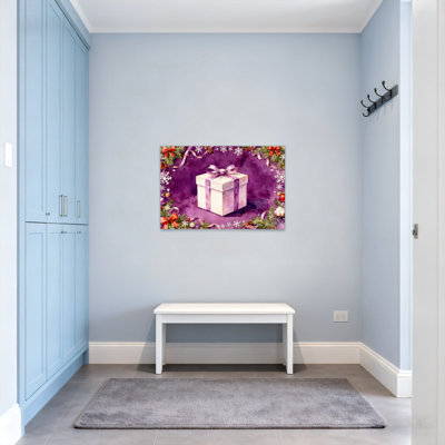 Christmas Christmas Gift Box With Purple Ribbon And Snowflakes