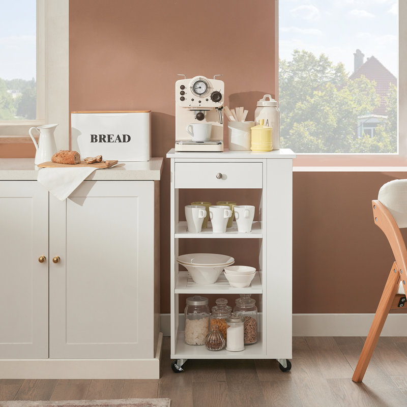 Kamille Wood Kitchen Cart, White/Silver
